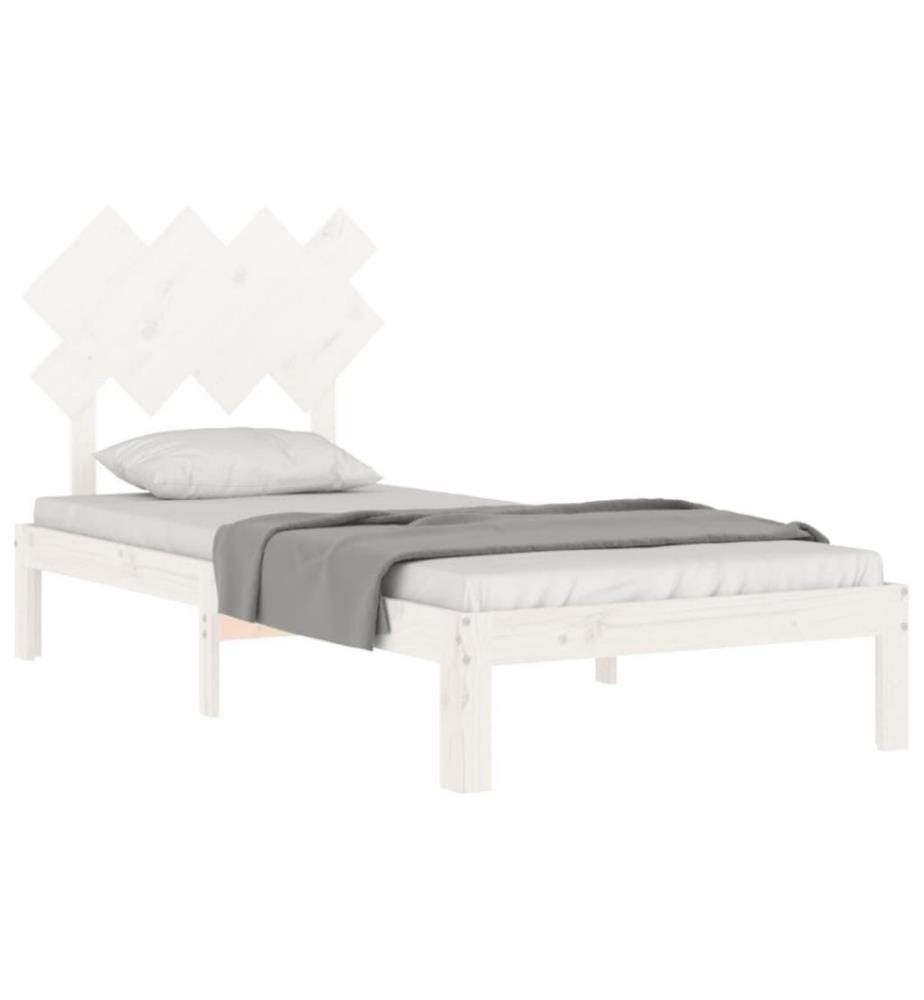 Massivholzbett mit Kopfteil Weiss 90x200 cm