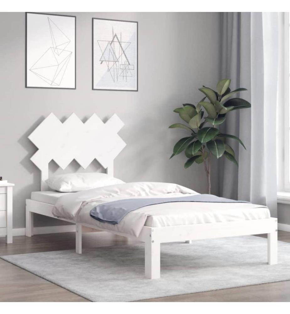 Massivholzbett mit Kopfteil Weiss 90x200 cm