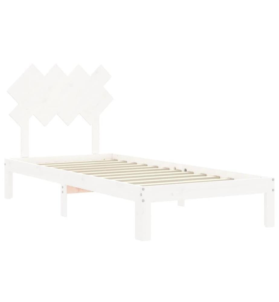 Massivholzbett mit Kopfteil Weiss 90x200 cm