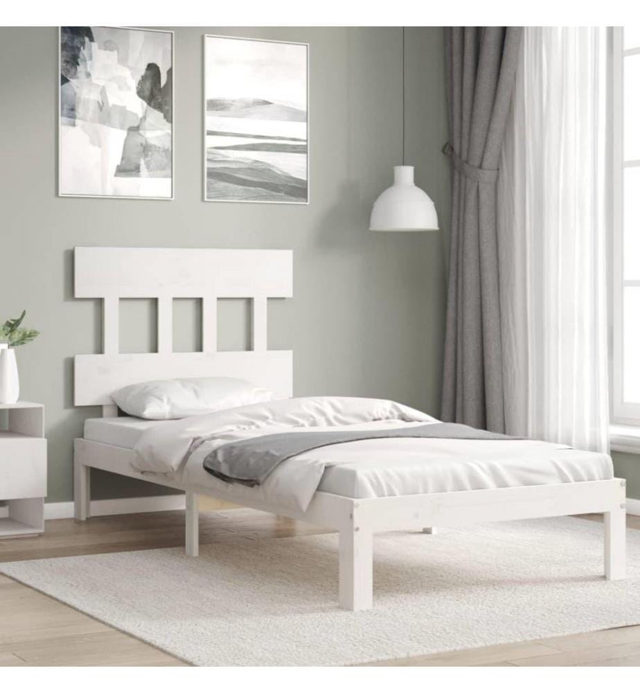 Massivholzbett mit Kopfteil Weiss 90x200 cm