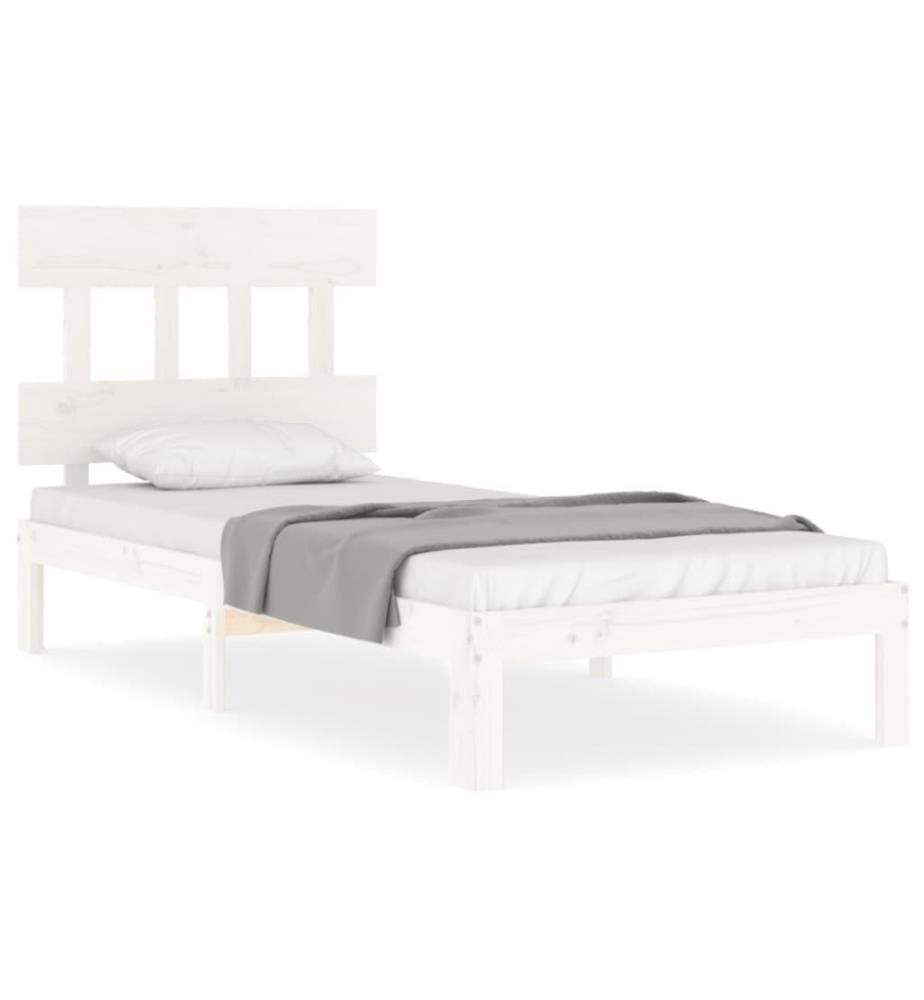 Massivholzbett mit Kopfteil Weiss 90x200 cm