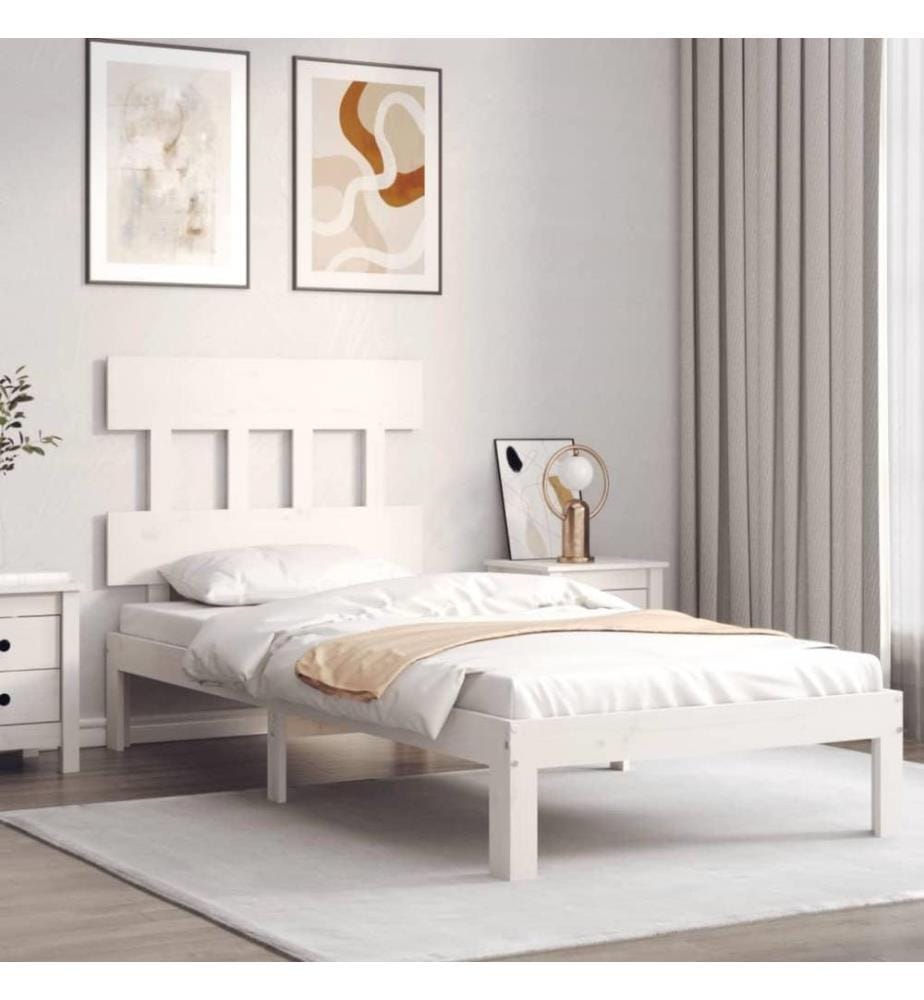Massivholzbett mit Kopfteil Weiss 90x200 cm