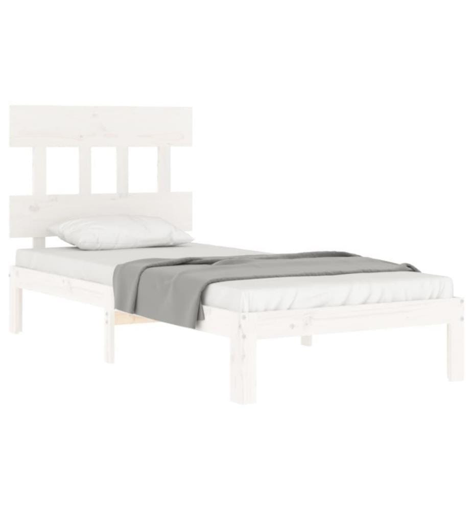 Massivholzbett mit Kopfteil Weiss 90x200 cm