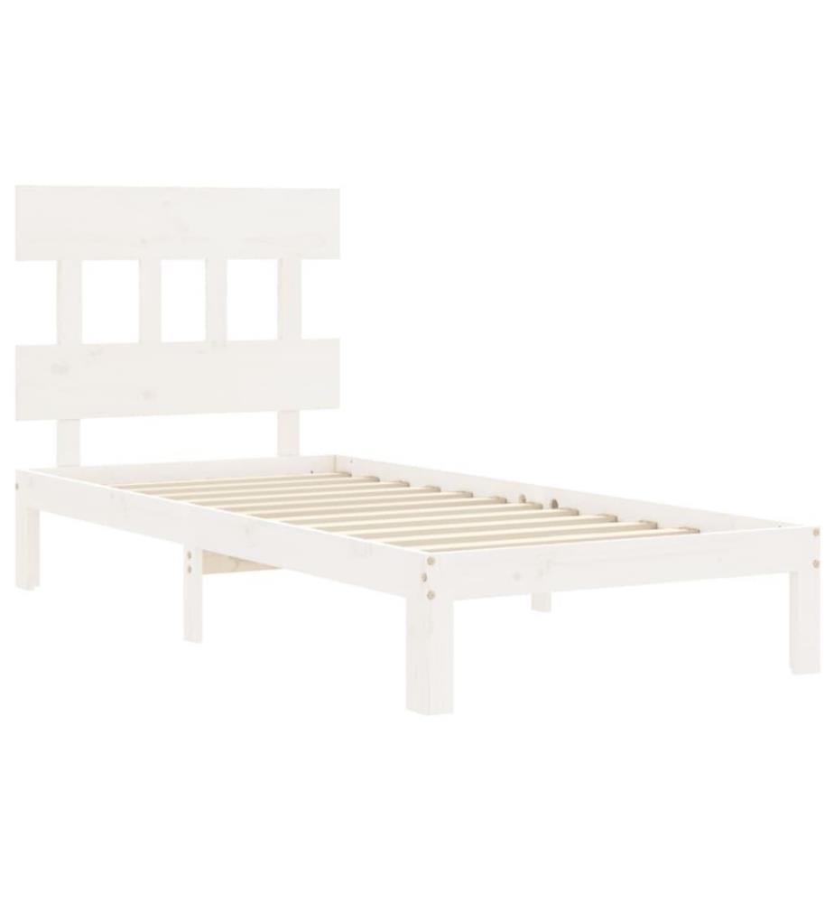 Massivholzbett mit Kopfteil Weiss 90x200 cm