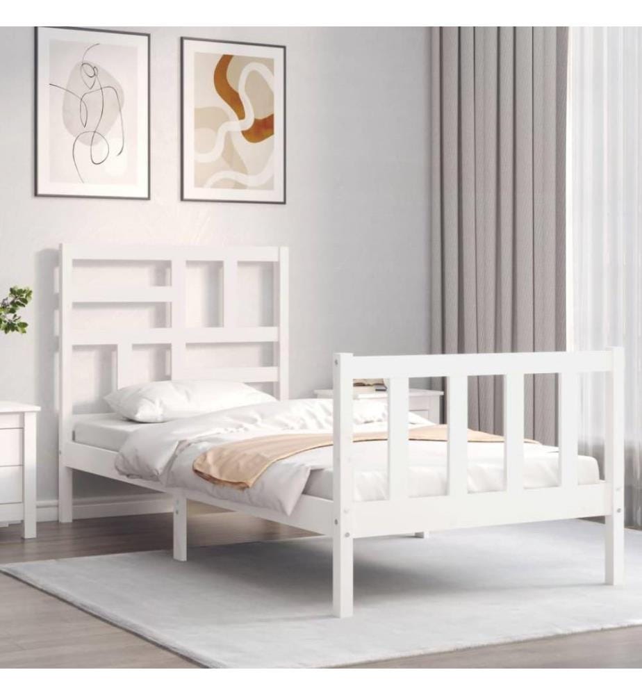 Massivholzbett mit Kopfteil Weiss 90x200 cm
