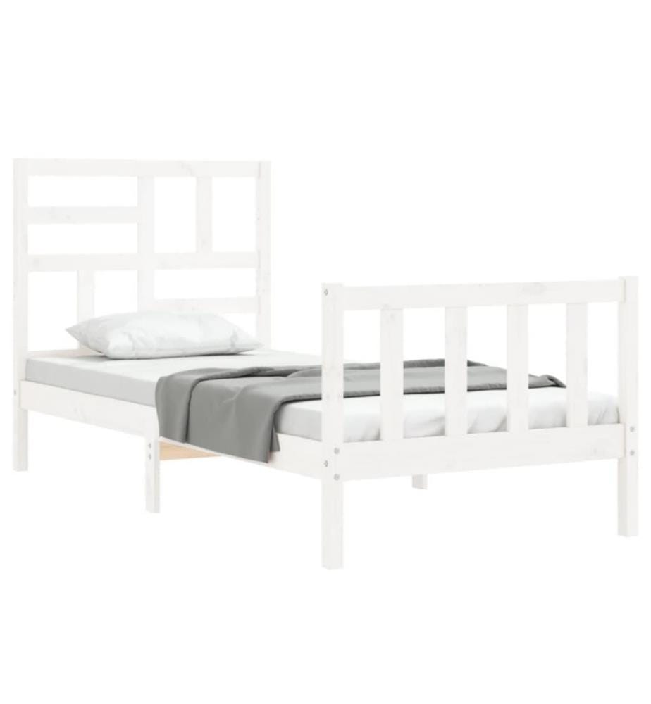 Massivholzbett mit Kopfteil Weiss 90x200 cm