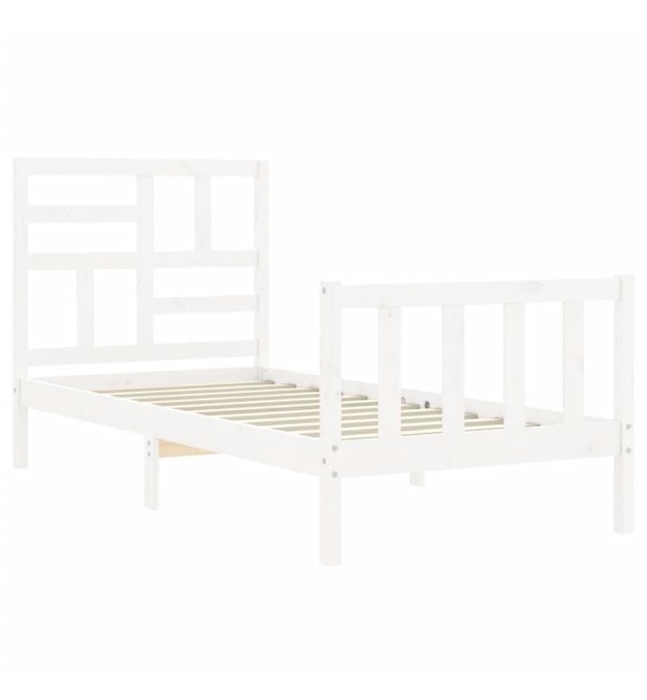 Massivholzbett mit Kopfteil Weiss 90x200 cm