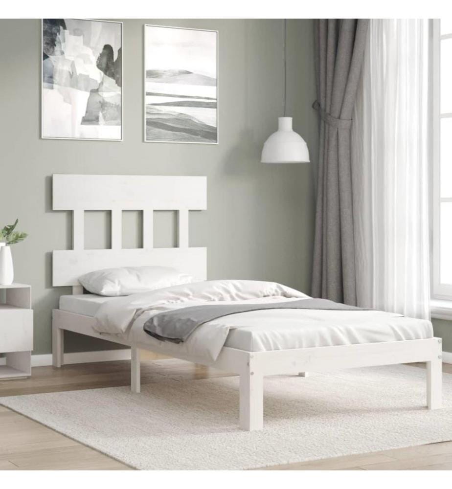 Massivholzbett mit Kopfteil Weiss 100x200 cm