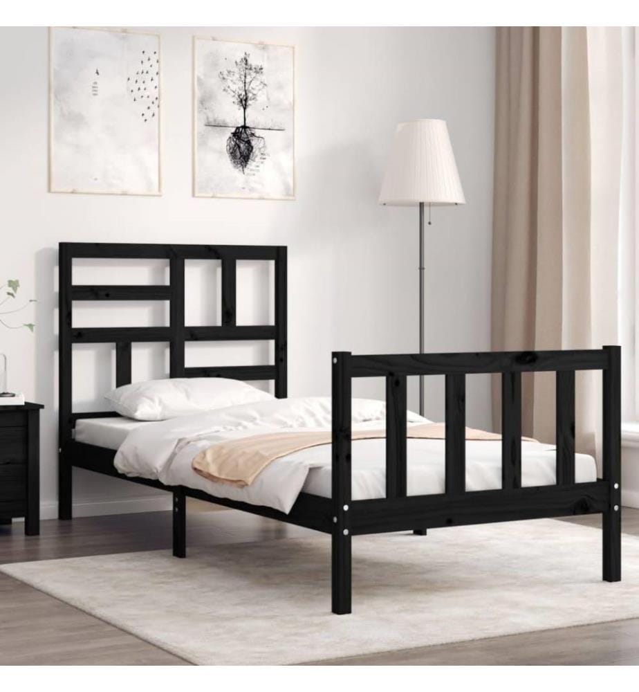 Massivholzbett mit Kopfteil Schwarz 100x200 cm