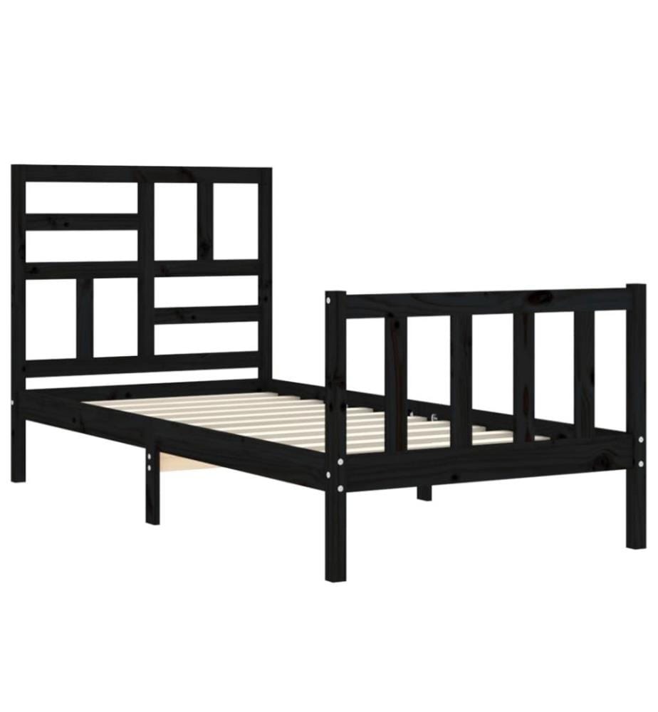 Massivholzbett mit Kopfteil Schwarz 100x200 cm