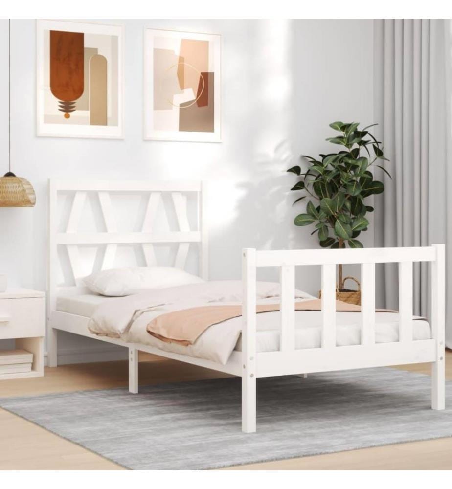 Massivholzbett mit Kopfteil Weiss 90x200 cm