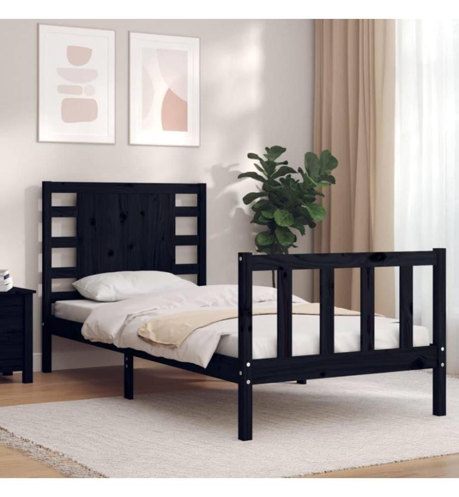 Massivholzbett mit Kopfteil Schwarz 2FT6 Small Single