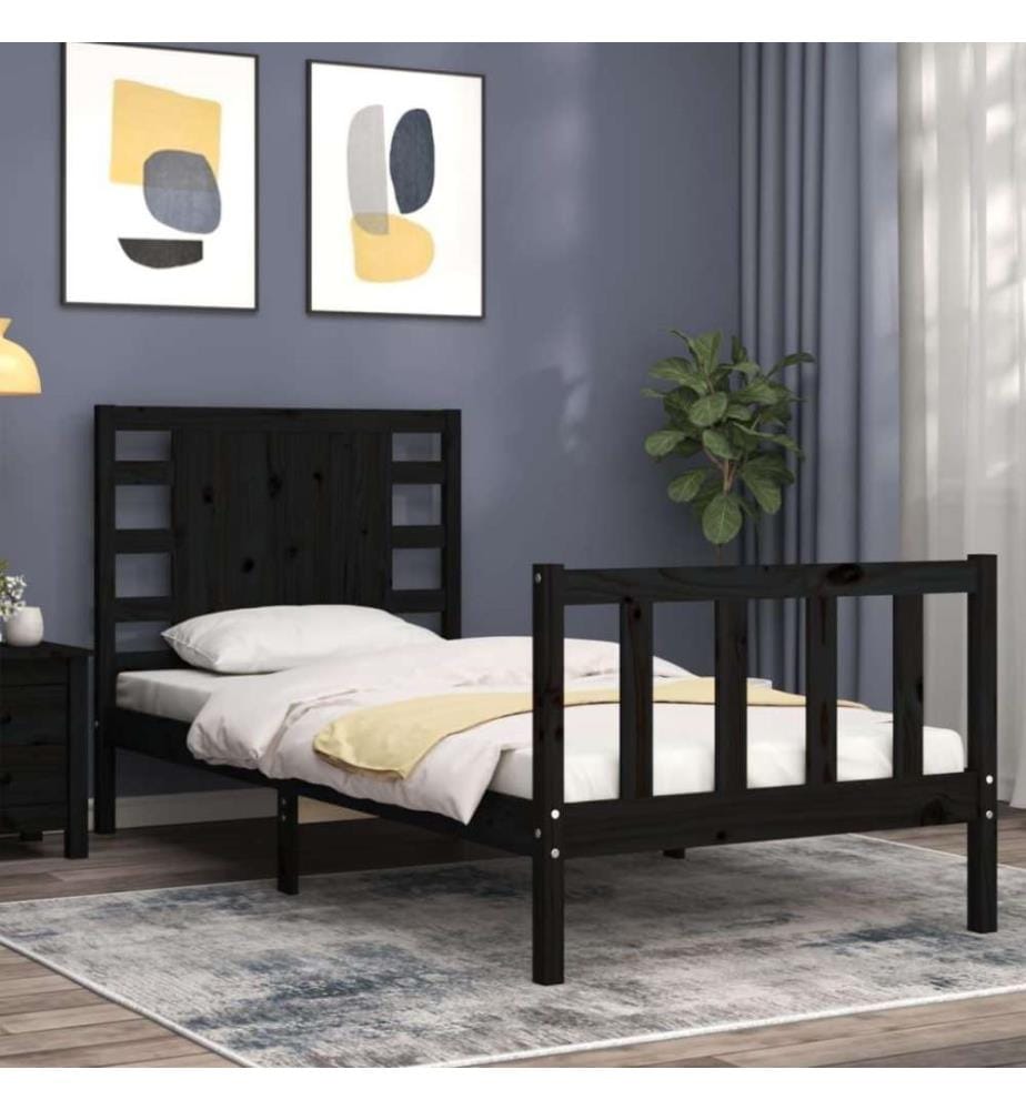 Massivholzbett mit Kopfteil Schwarz 2FT6 Small Single
