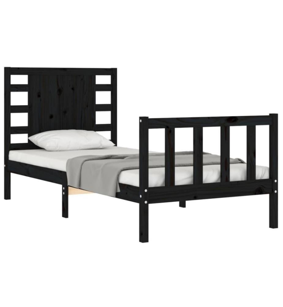 Massivholzbett mit Kopfteil Schwarz 2FT6 Small Single