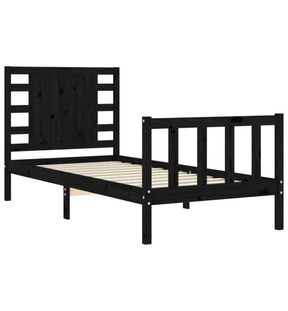 Massivholzbett mit Kopfteil Schwarz 2FT6 Small Single