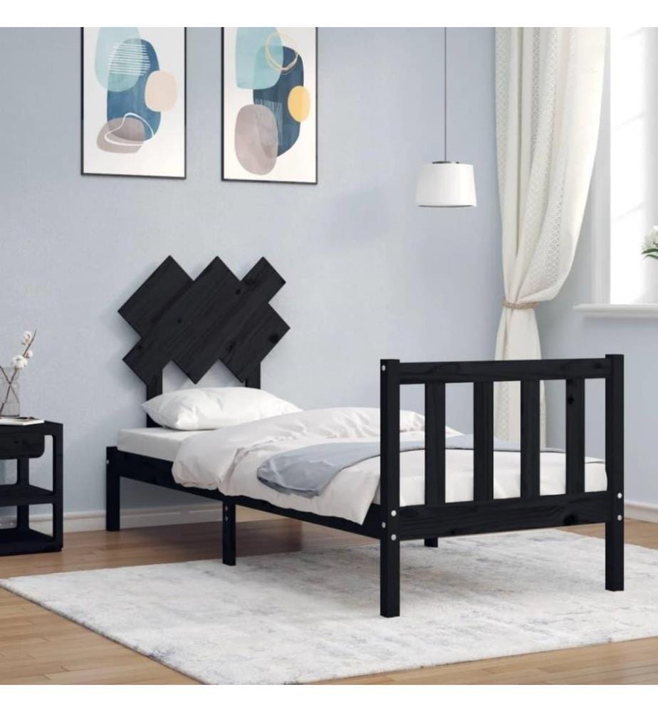 Massivholzbett mit Kopfteil Schwarz 2FT6 Small Single