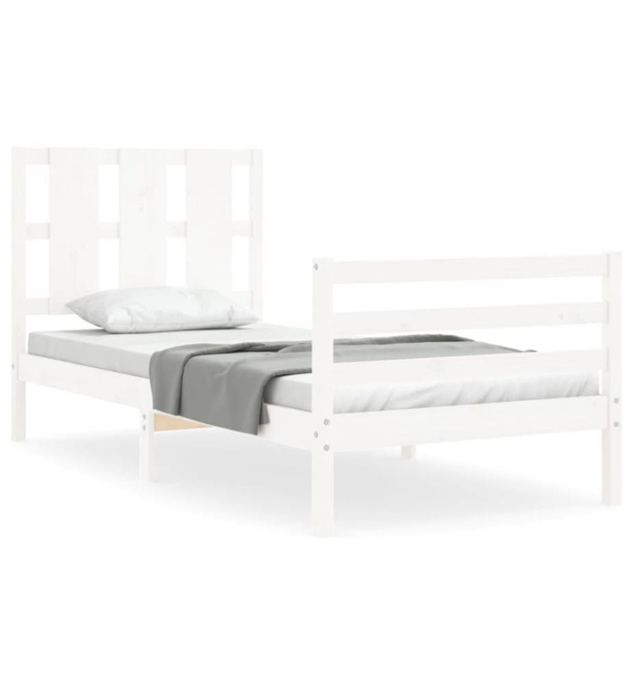 Massivholzbett mit Kopfteil Weiss 90x200 cm