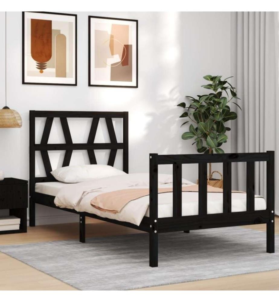 Massivholzbett mit Kopfteil Schwarz 2FT6 Small Single