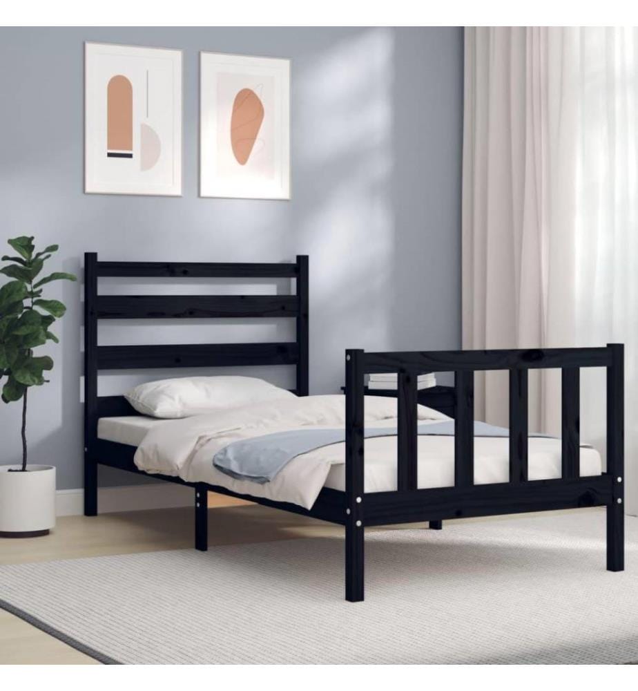 Massivholzbett mit Kopfteil Schwarz 100x200 cm