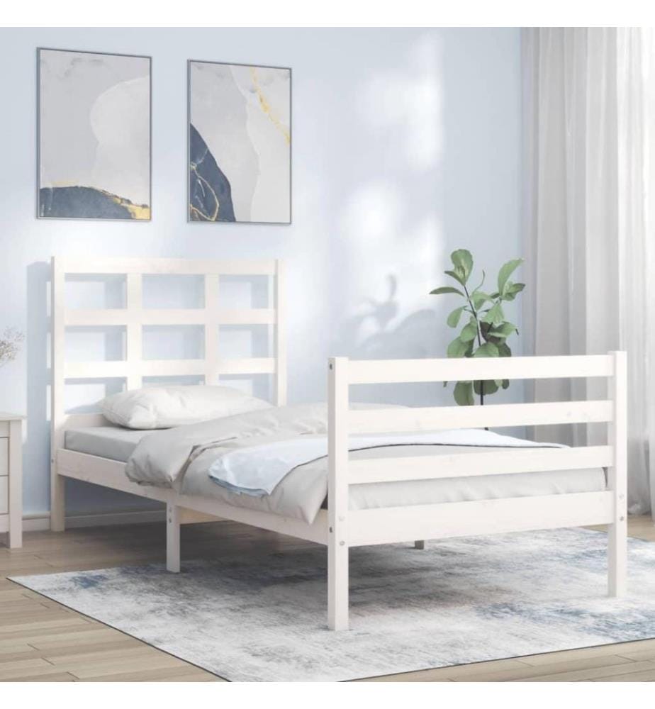 Massivholzbett mit Kopfteil Weiss 100x200 cm