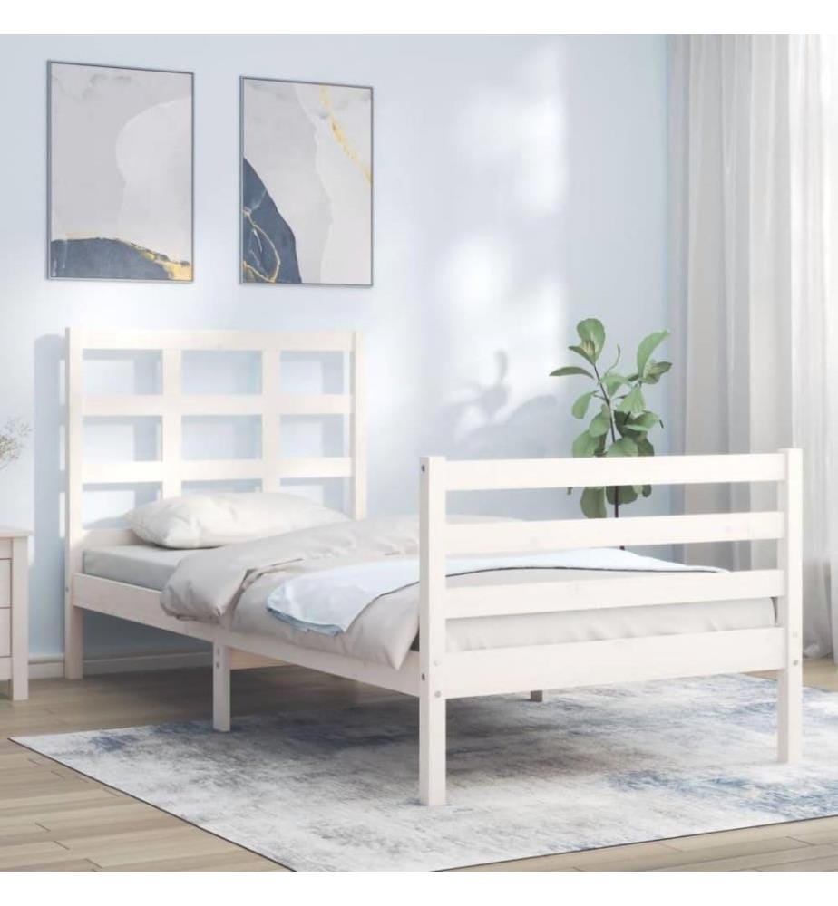 Massivholzbett mit Kopfteil Weiss 3FT Single