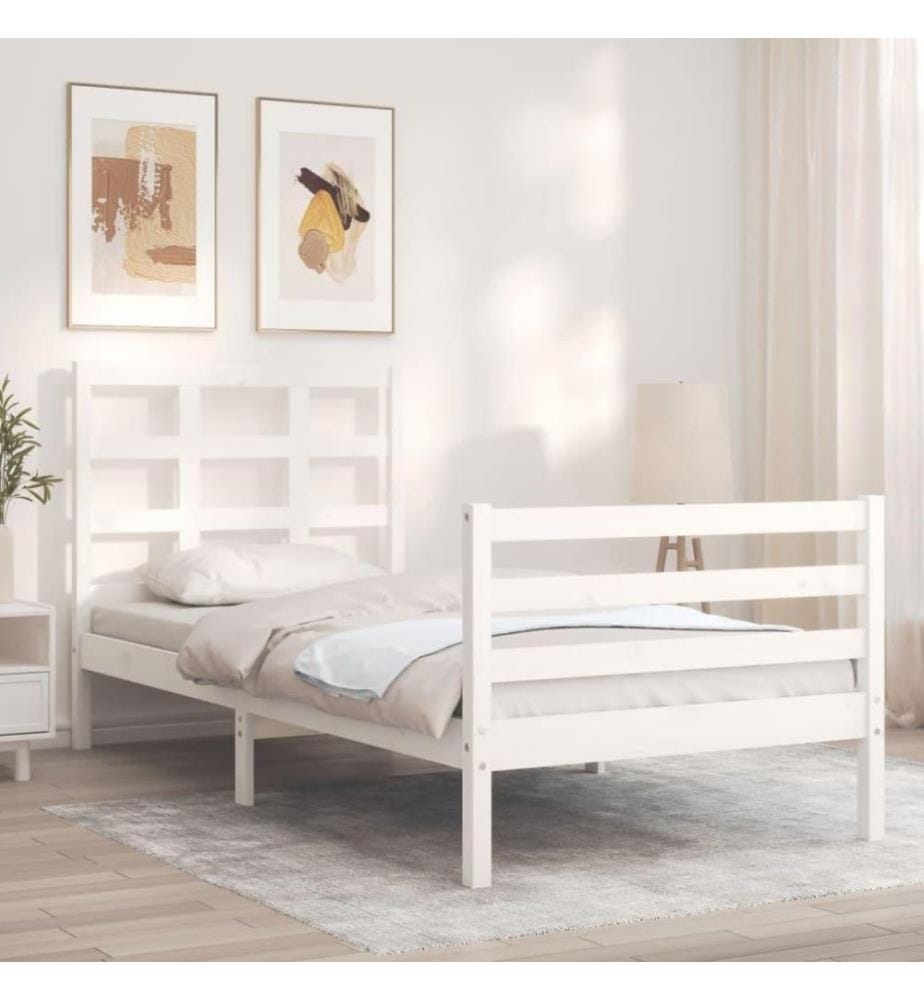 Massivholzbett mit Kopfteil Weiss 3FT Single