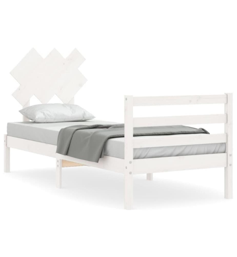 Massivholzbett mit Kopfteil Weiss 3FT Single