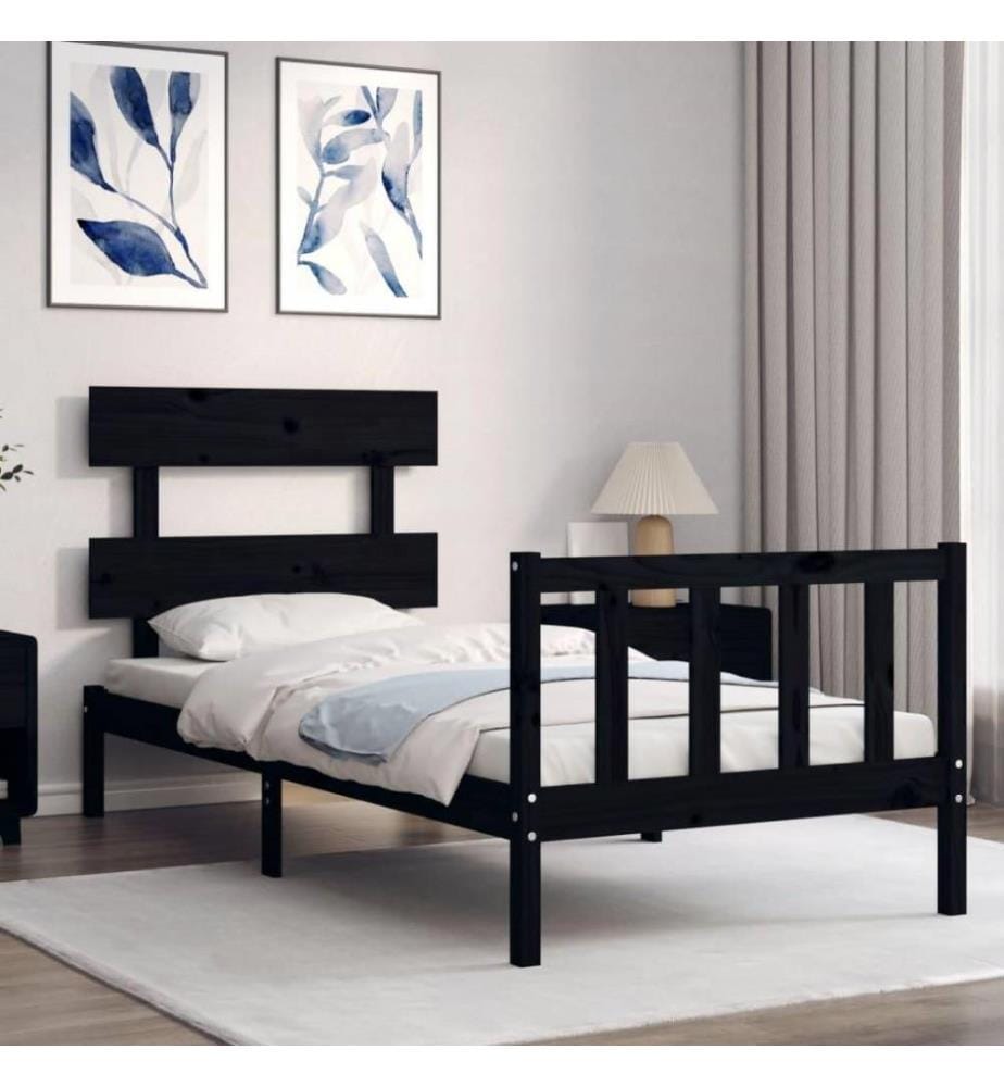 Massivholzbett mit Kopfteil Schwarz 2FT6 Small Single