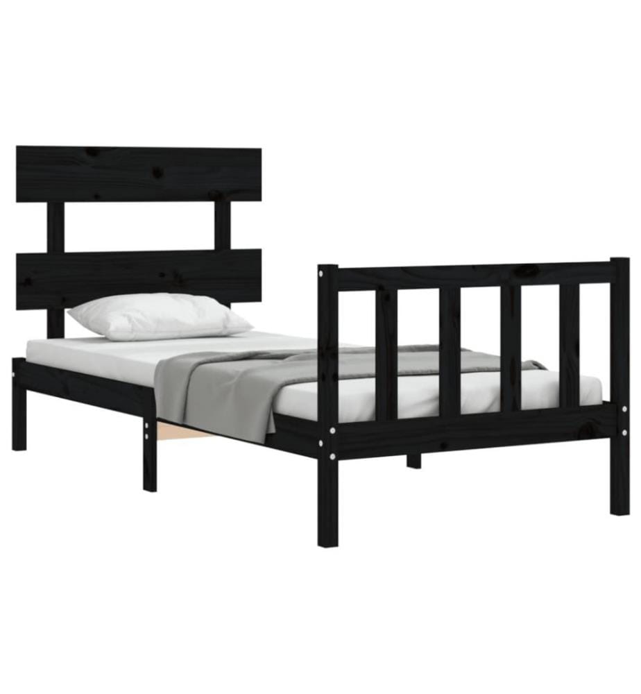 Massivholzbett mit Kopfteil Schwarz 2FT6 Small Single