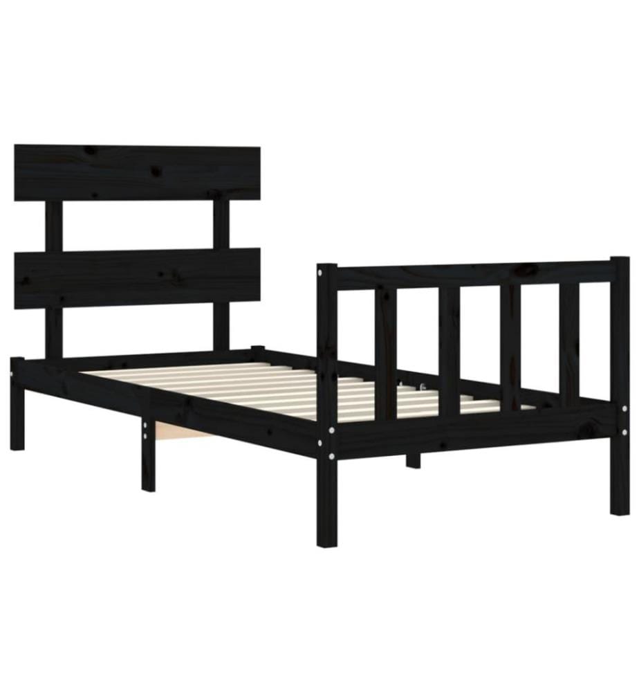 Massivholzbett mit Kopfteil Schwarz 2FT6 Small Single