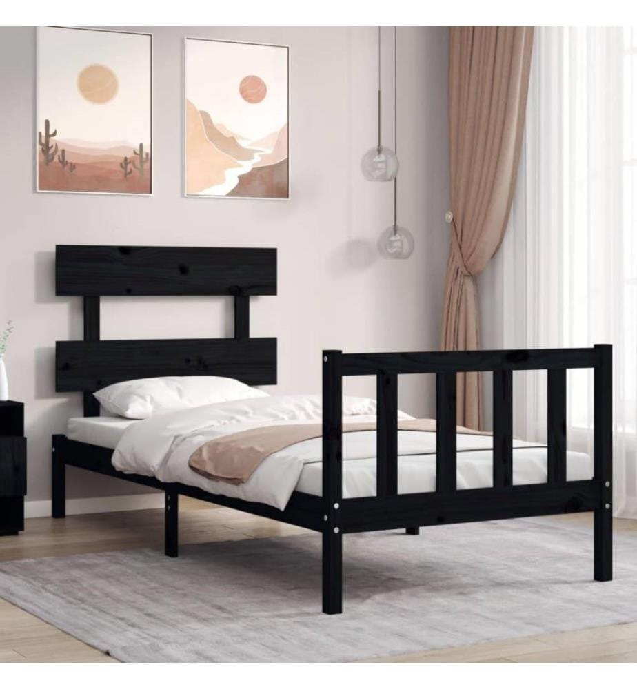Massivholzbett mit Kopfteil Schwarz 100x200 cm