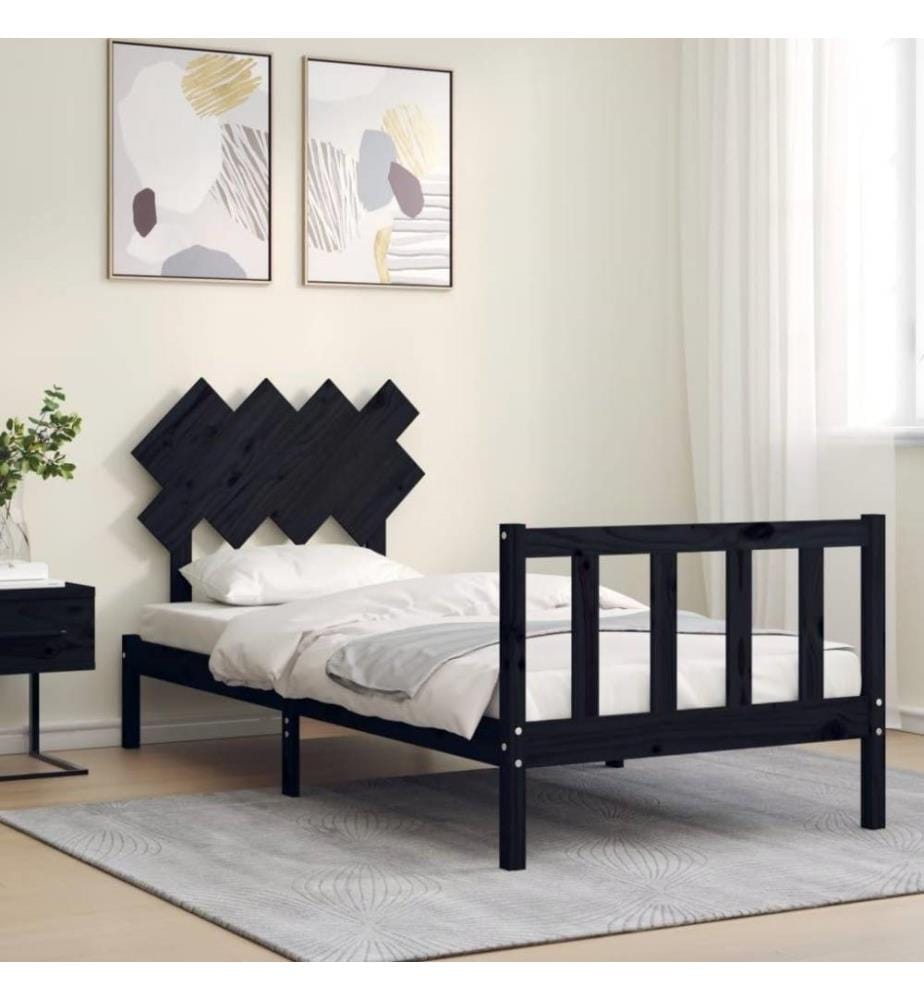 Massivholzbett mit Kopfteil Schwarz 3FT Single