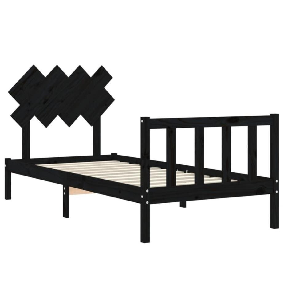 Massivholzbett mit Kopfteil Schwarz 3FT Single