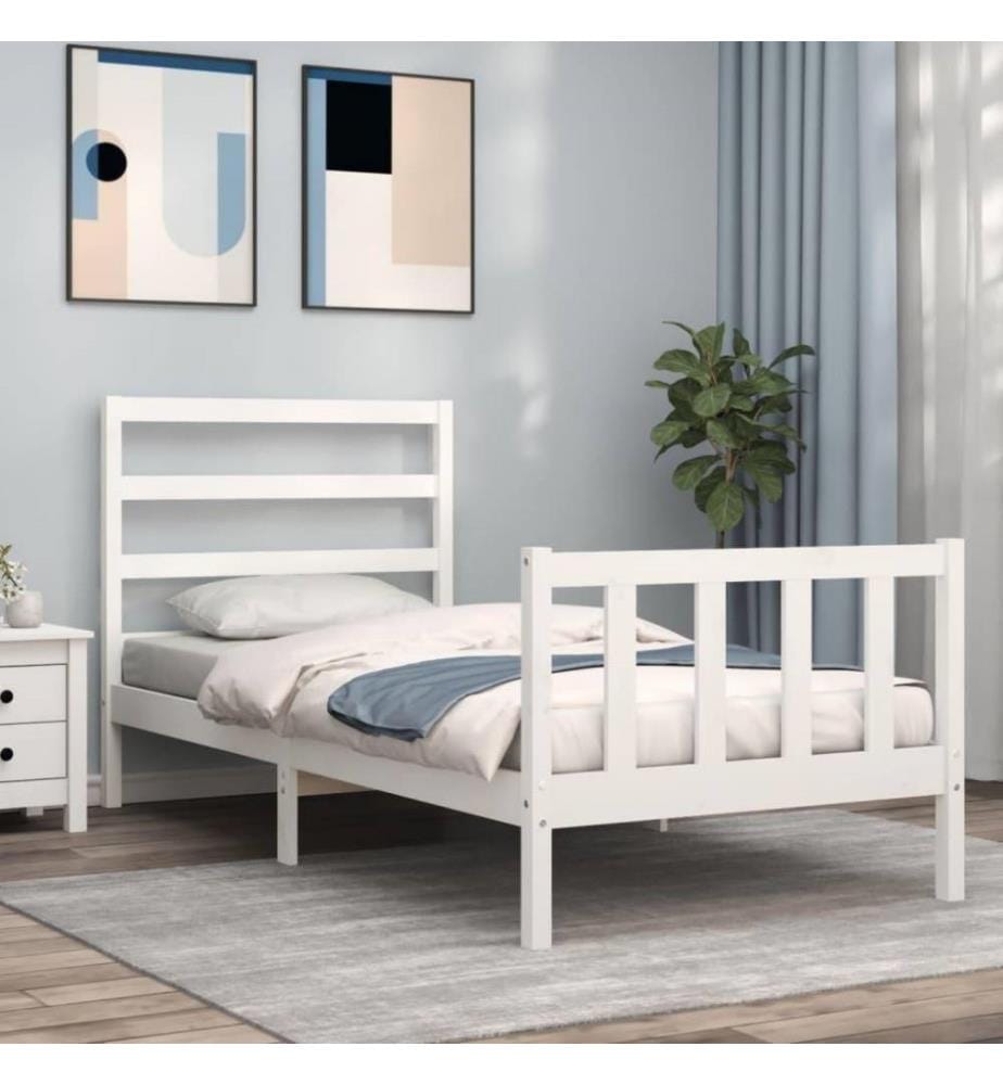 Bettgestell mit Kopfteil Weiss 90x190 cm Massivholz