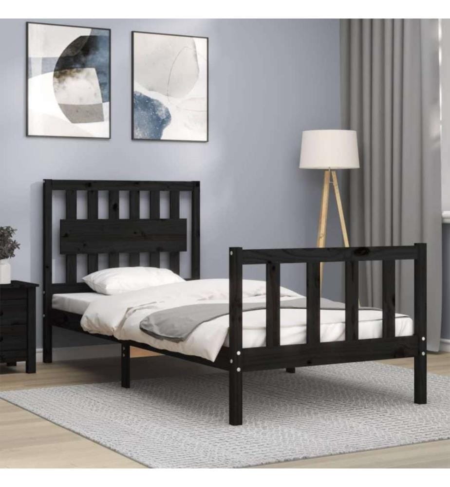 Massivholzbett mit Kopfteil Schwarz 3FT Single