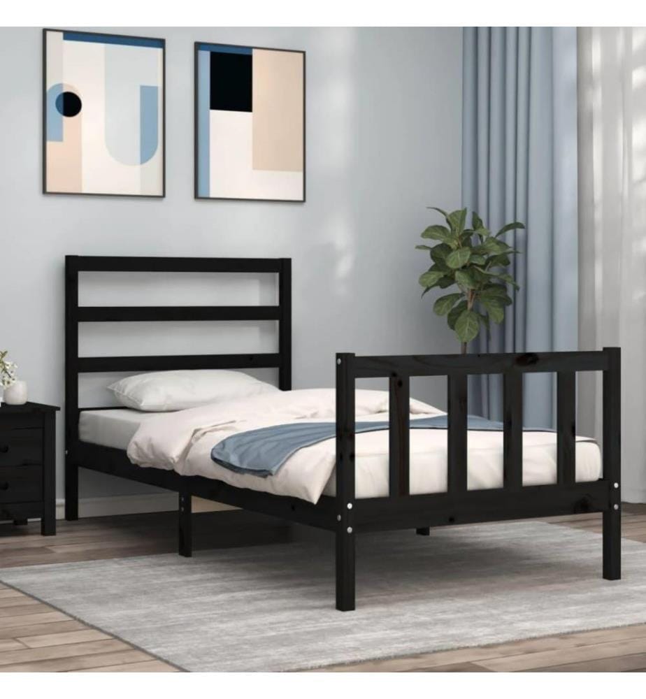 Massivholzbett mit Kopfteil Schwarz 100x200 cm