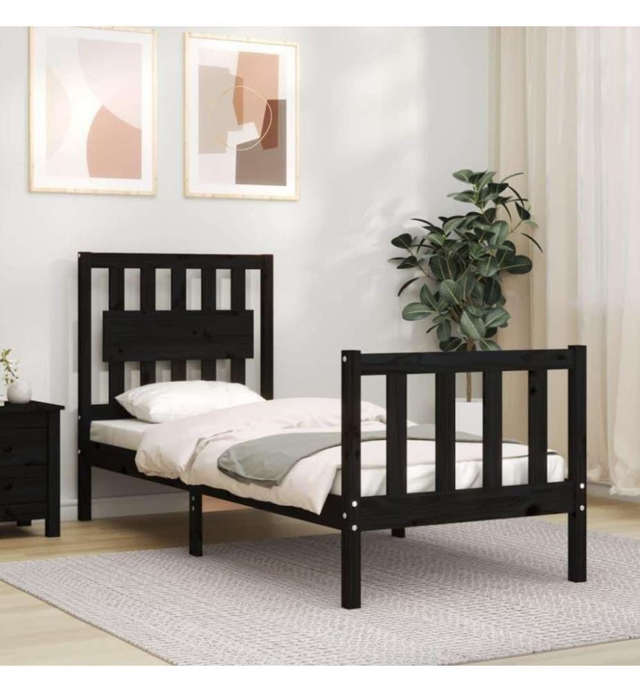 Massivholzbett mit Kopfteil Schwarz 2FT6 Small Single