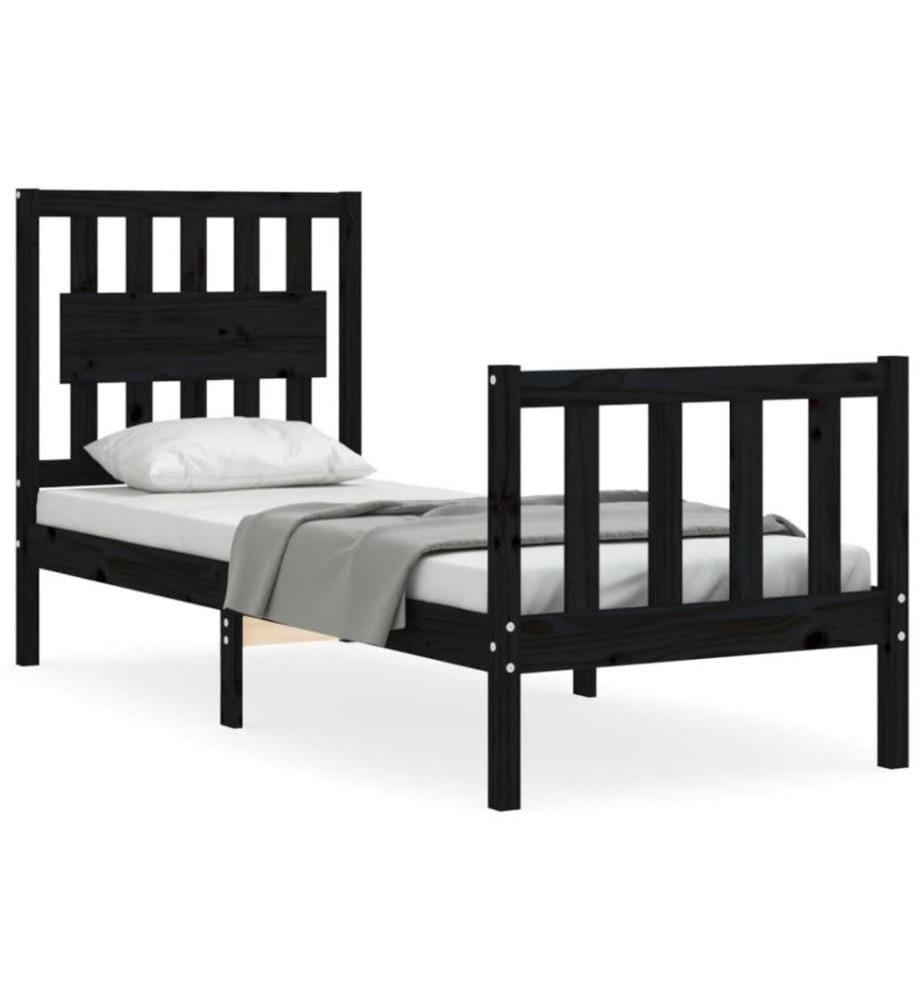 Massivholzbett mit Kopfteil Schwarz 2FT6 Small Single