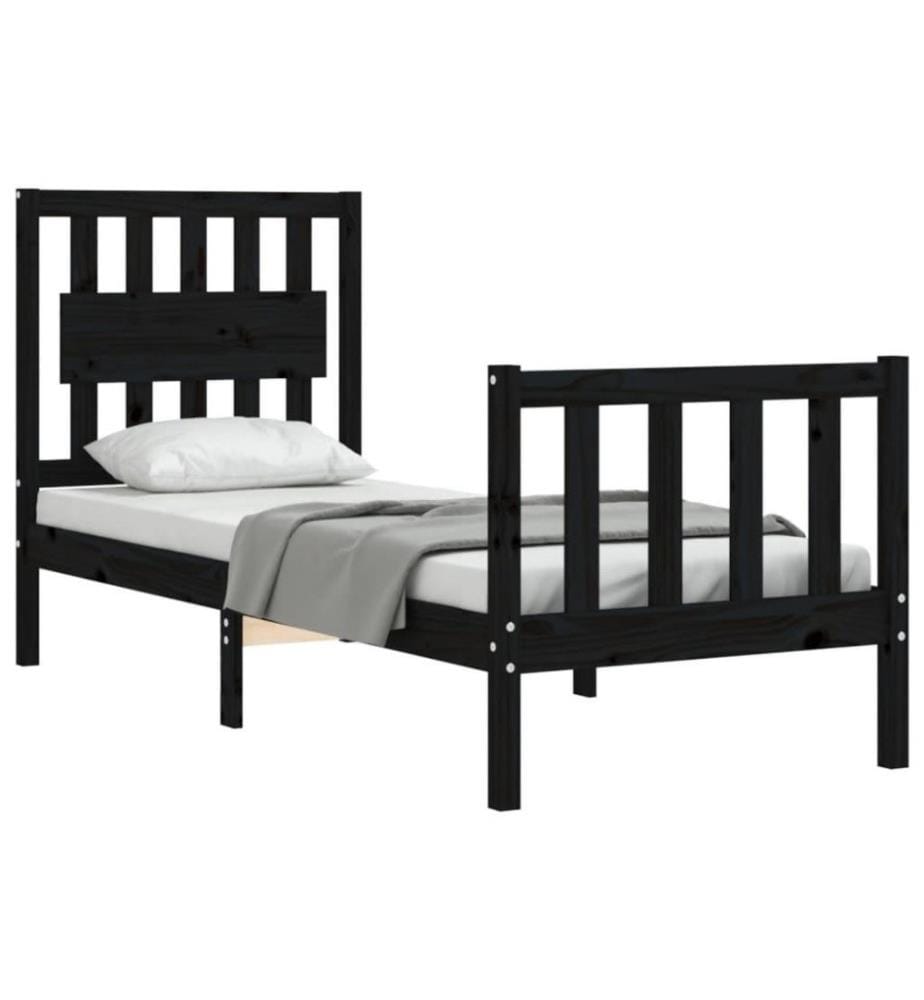 Massivholzbett mit Kopfteil Schwarz 2FT6 Small Single