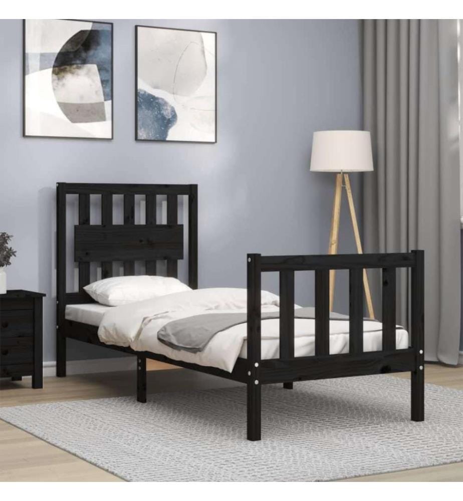Massivholzbett mit Kopfteil Schwarz 2FT6 Small Single