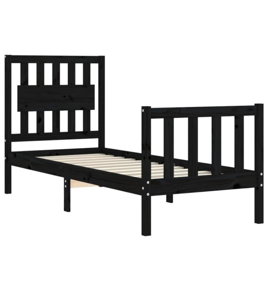 Massivholzbett mit Kopfteil Schwarz 2FT6 Small Single
