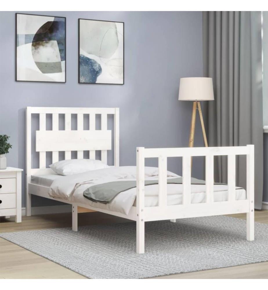 Massivholzbett mit Kopfteil Weiss 90x200 cm