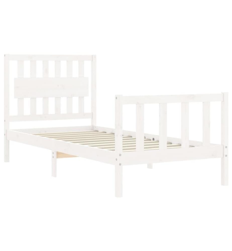 Massivholzbett mit Kopfteil Weiss 90x200 cm