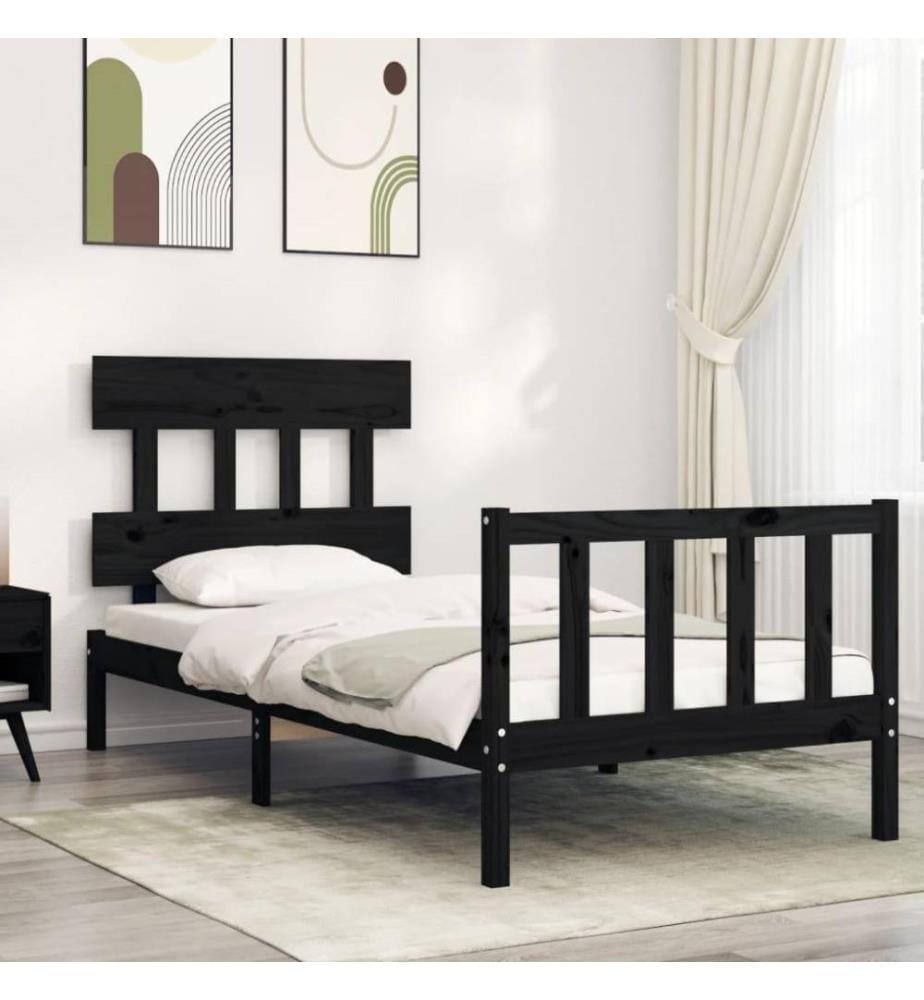 Massivholzbett mit Kopfteil Schwarz 2FT6 Small Single