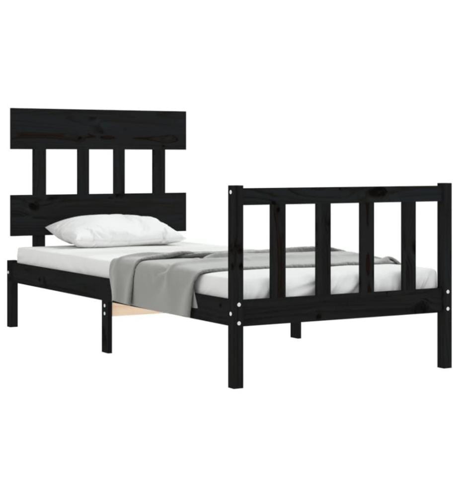Massivholzbett mit Kopfteil Schwarz 2FT6 Small Single