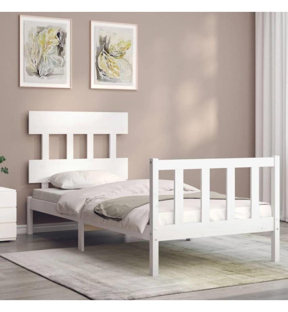 Massivholzbett mit Kopfteil Weiss 100x200 cm