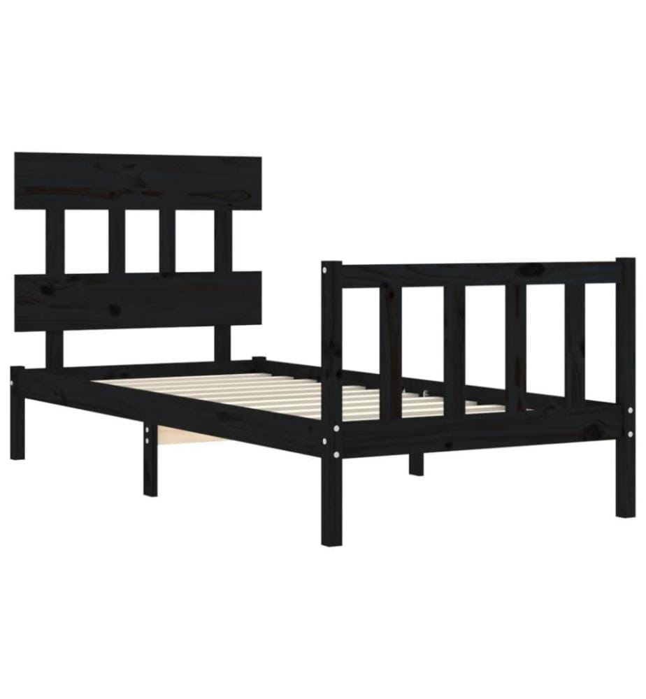 Massivholzbett mit Kopfteil Schwarz 100x200 cm