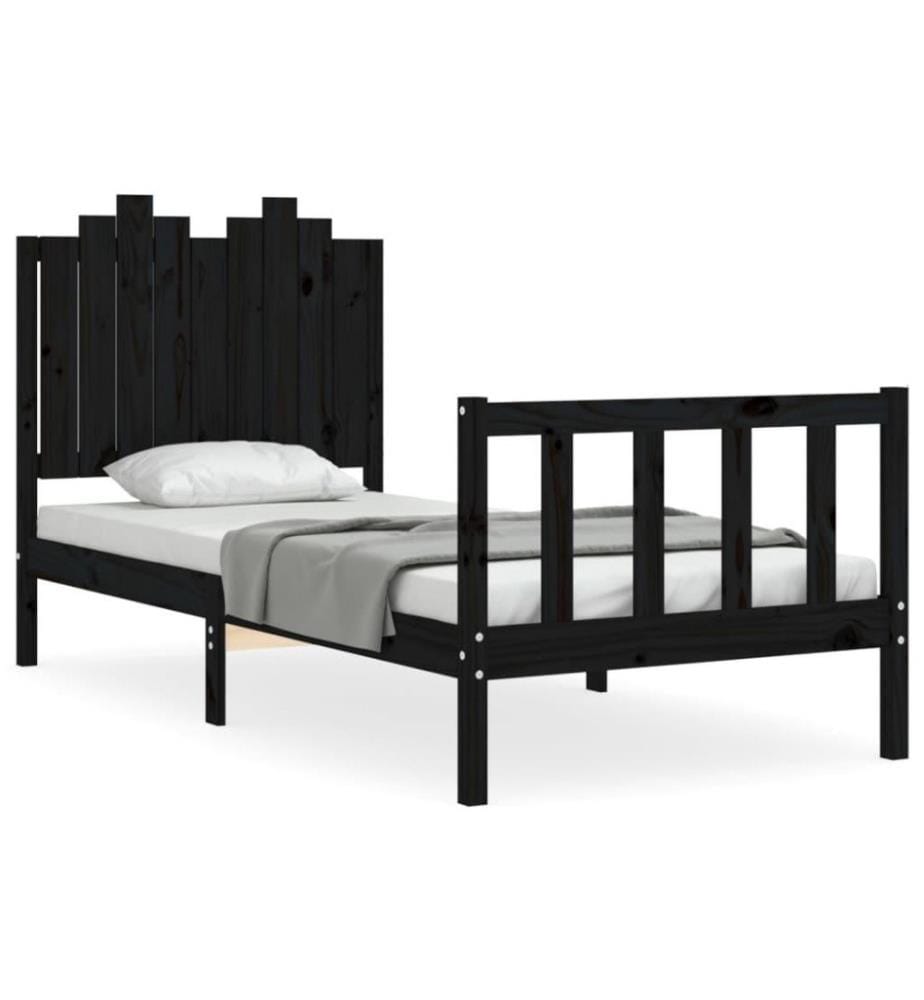 Bettgestell mit Kopfteil Schwarz 90x190 cm Massivholz