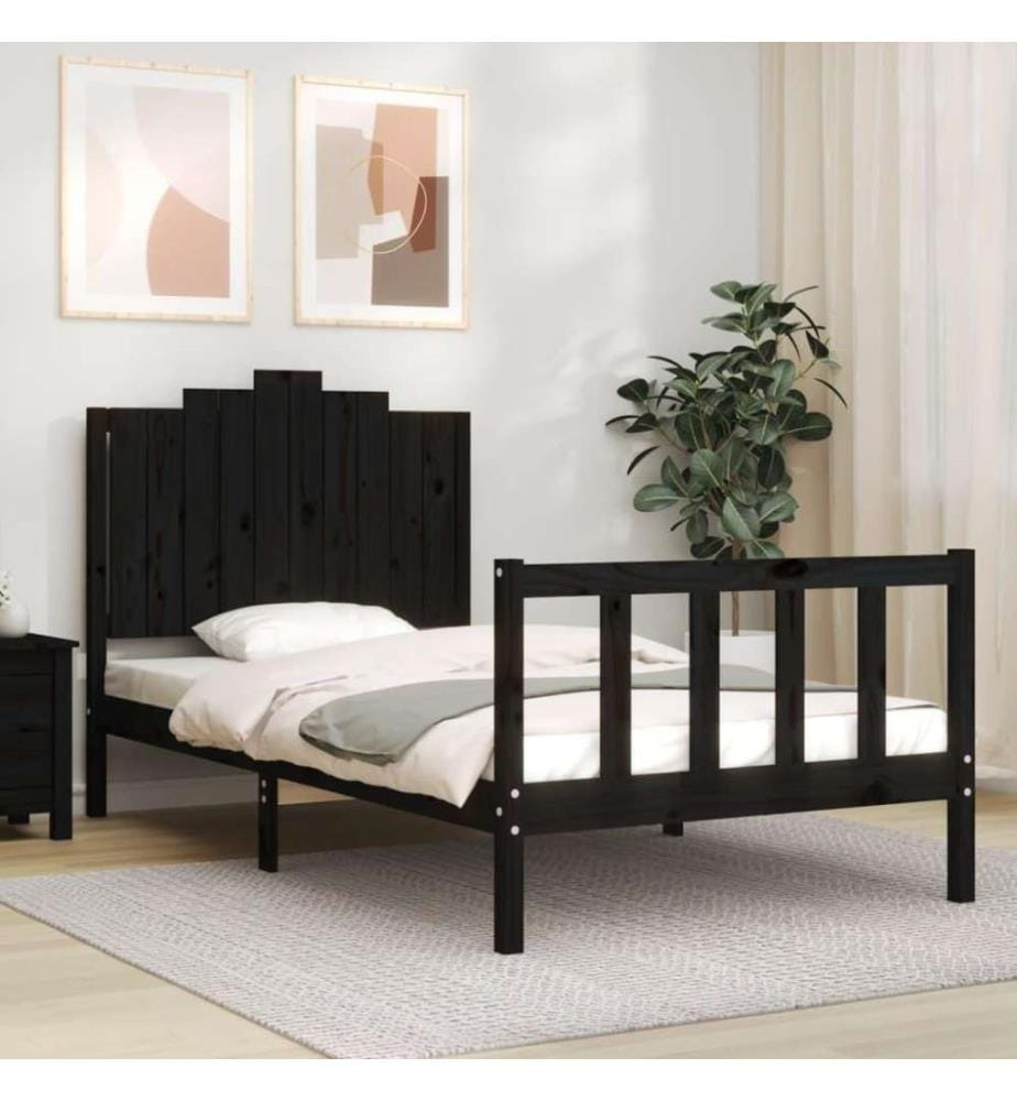 Massivholzbett mit Kopfteil Schwarz 100x200 cm