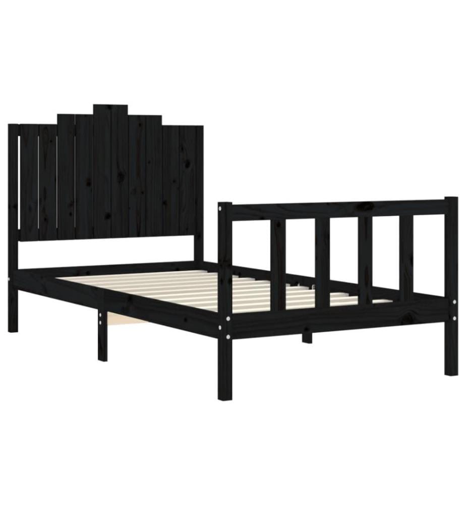 Massivholzbett mit Kopfteil Schwarz 100x200 cm